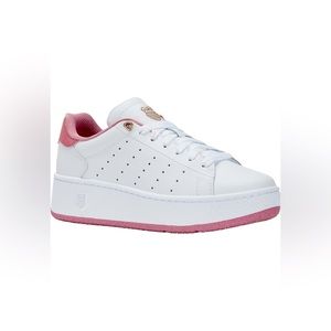 K-Swiss White Pink Classic PF Platform sneakers